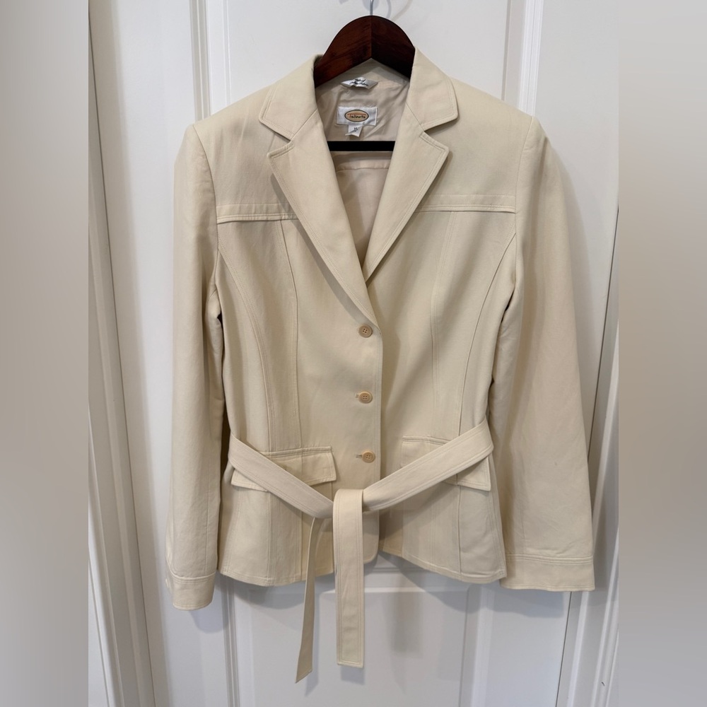 Talbots (Old Label) Cream Women's Blazer with Attached Belt Size 14